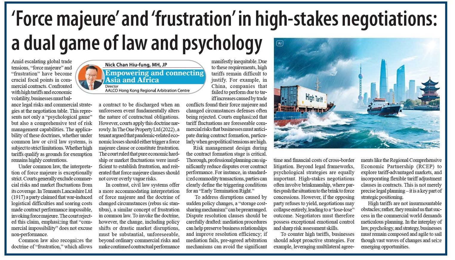 “Force Majeure” and “Frustration” in High-Stakes Negotiations: A Dual Game of Law and Psychology – 9 May 2025