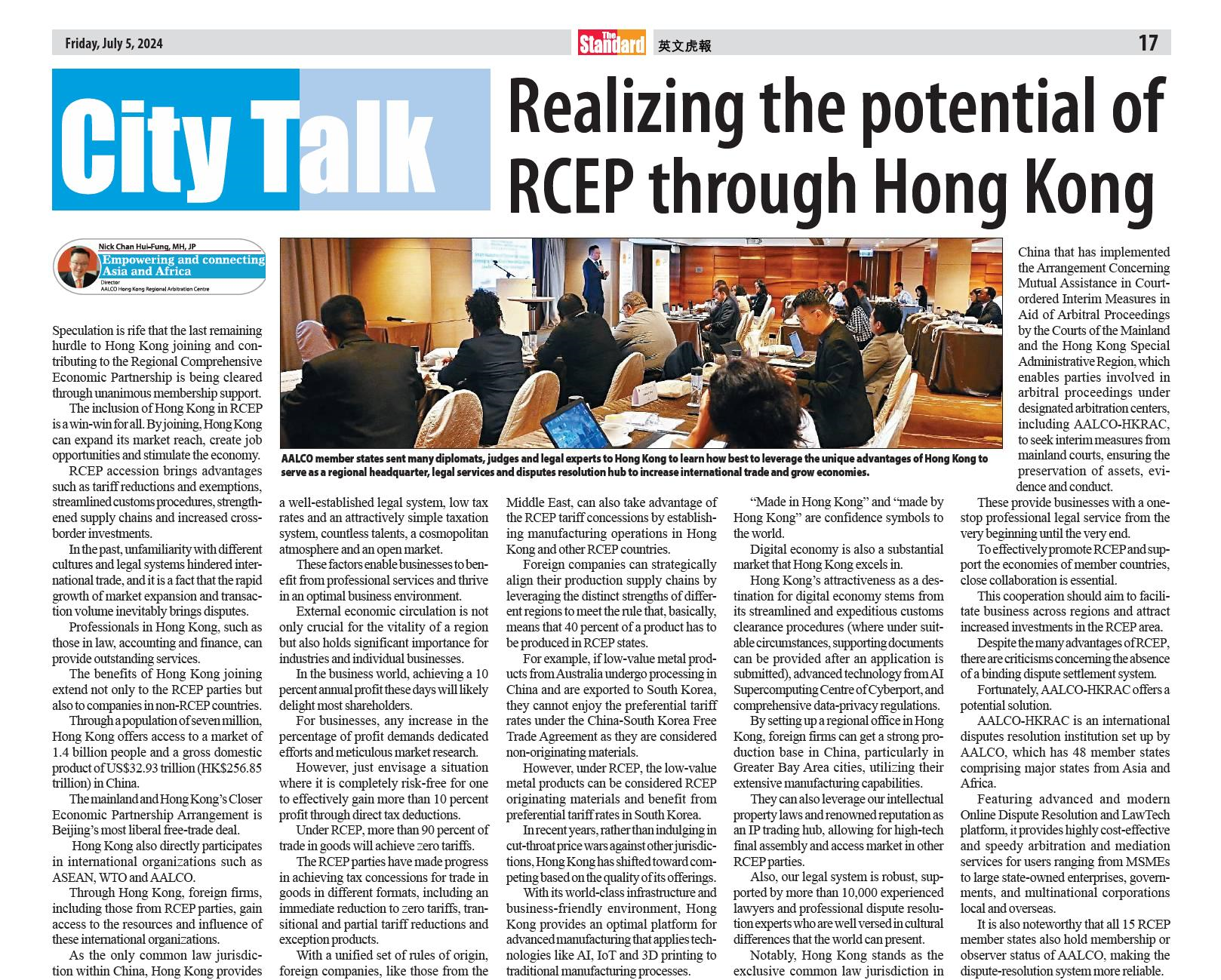 Realizing the Potential of RCEP through Hong Kong – 5 July 2024